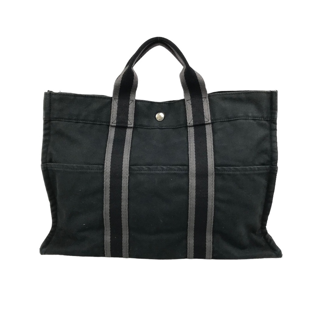 HERMES Bag Handbag Black Canvas Yell line Authentic - Picture 1 of 9